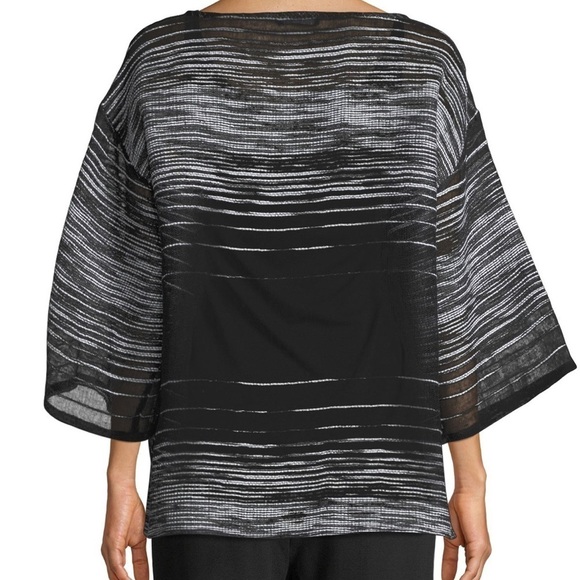 Eileen Fisher Black & White Illusion Mesh Top Organic Linen - Picture 2 of 10